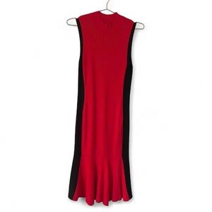 Venus Red & Black Ribbed Mermaid Sweater Dress – Colorblock Trumpet Midi –Sz M
